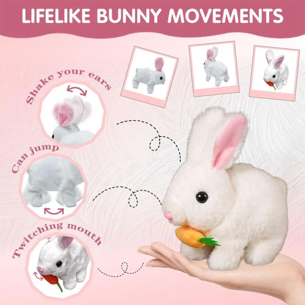 Electric Plush Hopping Bunny Toy - Realistic Robot Rabbit with Moving Ears & Barking Mouth Kids Features Walks & Shake