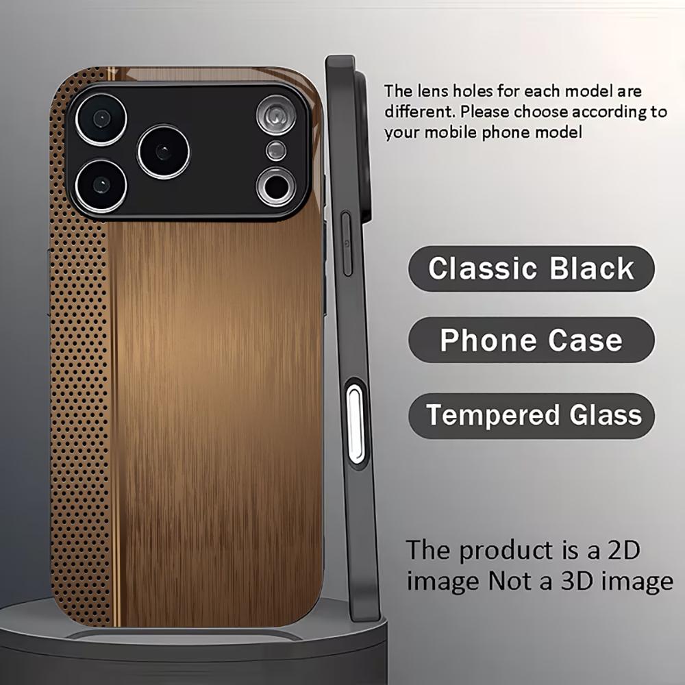Cool Brown Metallic Perforated phone case Glass fashion phone cases fundas Phone Case for iPhone 17 16 15 14 13 12pm Pro Plus