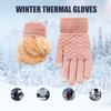 1 Pair Winter Gloves Double-layer Thickened Plush Jacquard Knitted Five Fingers Unisex Anti-slip Cold Weather Driving Golfing Skiing Skating Gloves