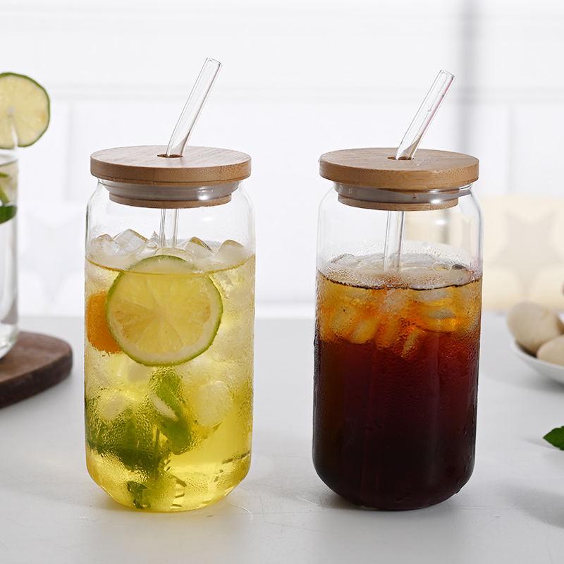Taza creativa de vidrio de borosilicato para lata de refresco con tapa