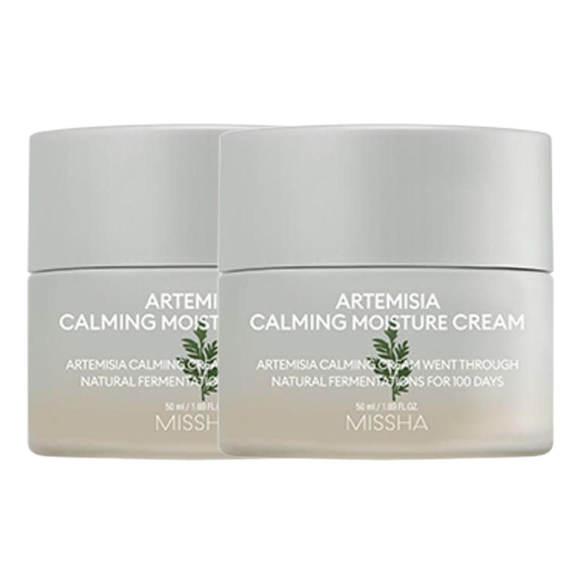 Missha Time Revolution Artemisia Calming Moisture Cream 50ml x 2pcs - Soothing & Hydrating Facial Moisturizer