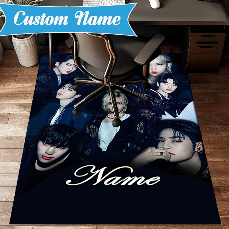 Custom Name K-pop stray Style Collective Rug for Living Room, Game Rooms, Office, Bedroom, Floor Mat Playful Design, fan gifts Christmas decor