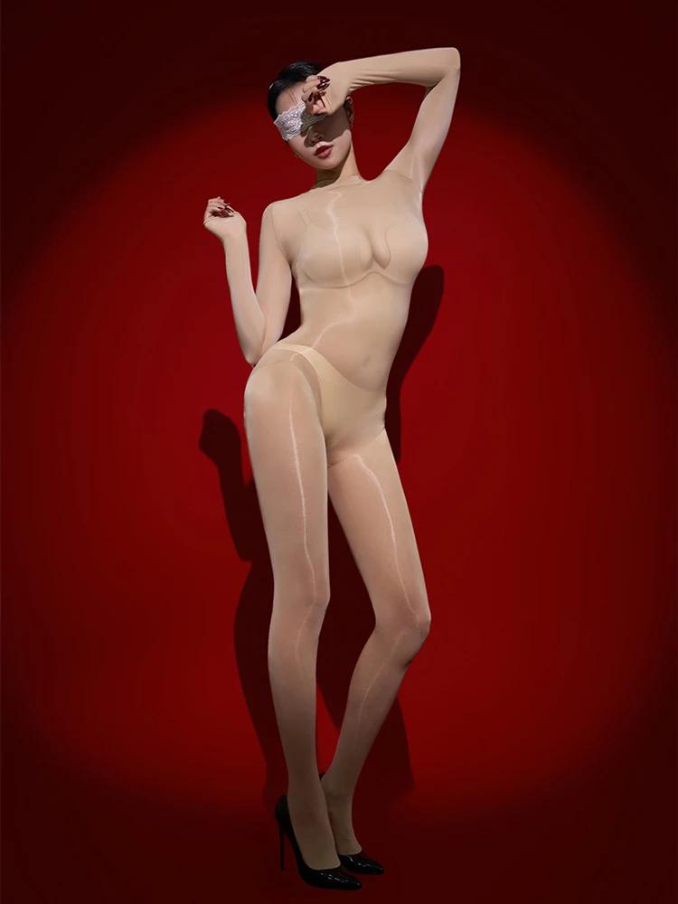 Sexy Maid Tights Glossy Elastic Bodysuit Sheer See Through Rompers One-Piece Jumpsuits Leotard Cosplay Sex Game Sm Toys Ootd