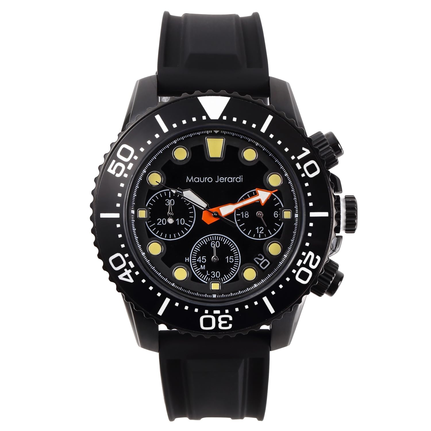 [Mauro Gerardi] Men s Solar Chronograph Watch, 10 ATM Water Resistant, MJ065-3 (Black & Orange)