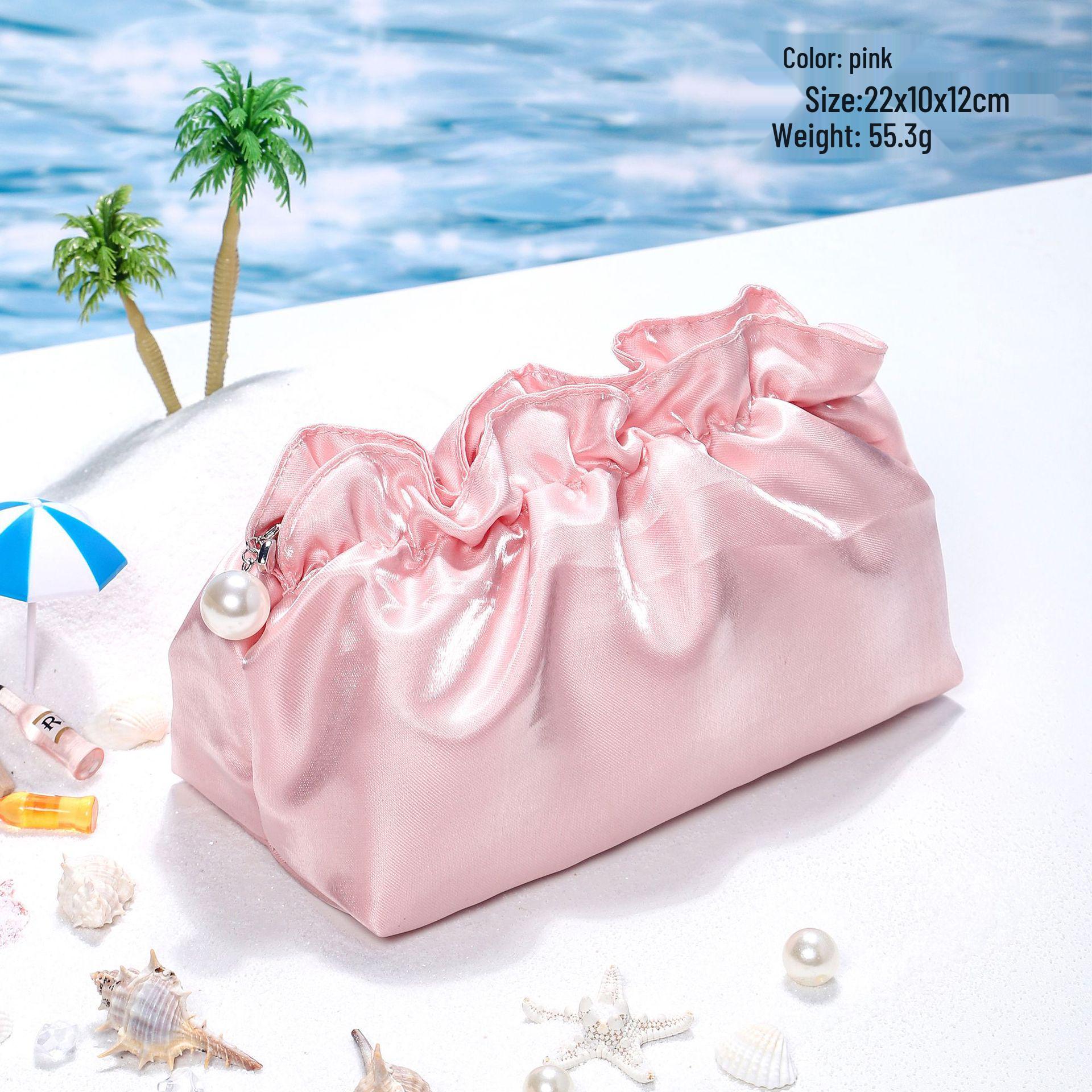 

Высококачественная плиссированная косметичка с текстурой облака - Портативная женская сумка для хранения косметики и туалетных принадлежностей светло-розовый