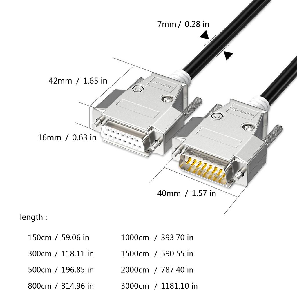 DB15 Stecker Buchse Datenkabel Stecker Drahtleitung 26AWG Reiner Kupferkern für Computer CNC Kassen 1,5m-30m