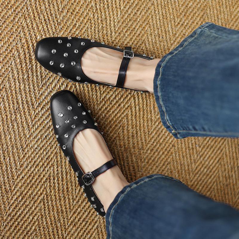 

New fashion casual single shoes women s shallow mouth four-season flat-soled single shoes low heel large size beef tendon sole soft sole cowhide wome 39 чёрный