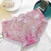 Underpants Women Panties Rose Embroidery Flower Print Mid Waist Stretch Briefs See-through Lace Sexy Ladies Underwear Daily Wear