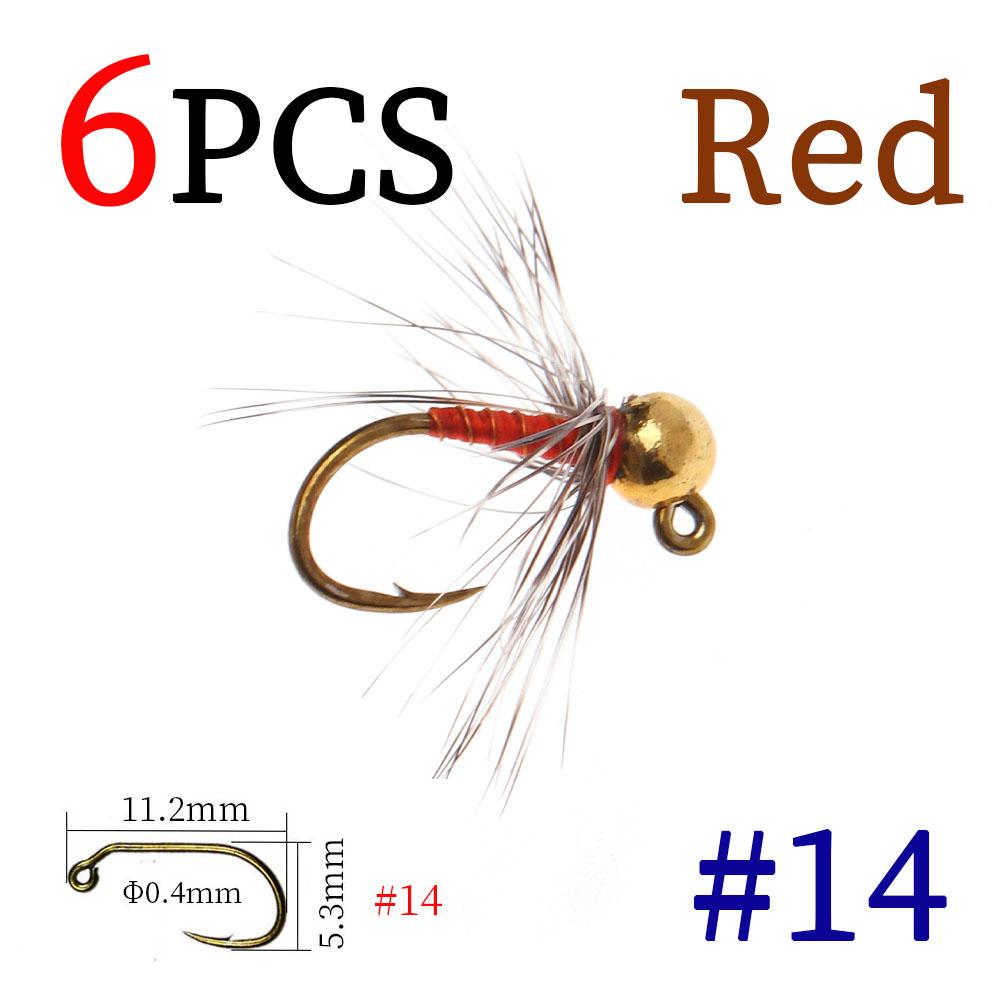 6PCS Tungsten Beadhead Midge Jig Nymph Fast Sinking Fly Fishing Lure for Trout Grayling Euro Nymphing