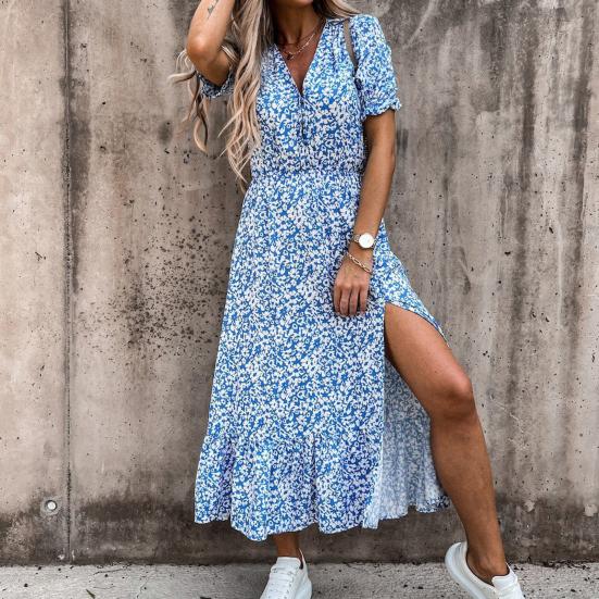 Buy Women Floral Print V-neck Puff High 
