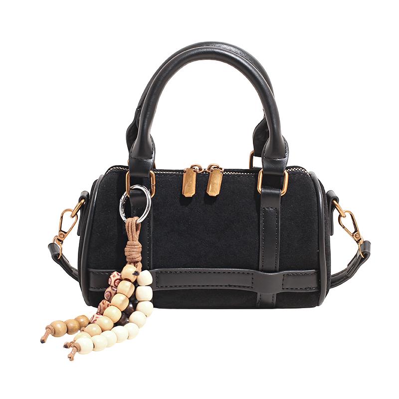 

2025 Fashion New High Quality Faux Suede Boston Shoulder & Crossbody Bags Popularity Retro Stylish Design Handbags for Women чёрный
