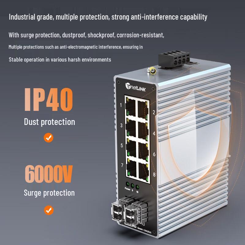 netLINK HTB-6000 Industrial Gigabit 2-Fiber 8-Ethernet Port Switch