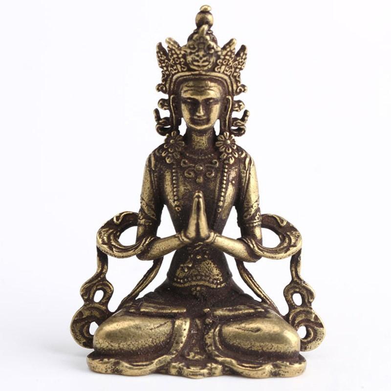 Retro Bronze Meditar Zen Budismo Casa Buda ornamento Sala de estar Decoração Artesanal Estátua de Cobre Casa de Chá Ornamento