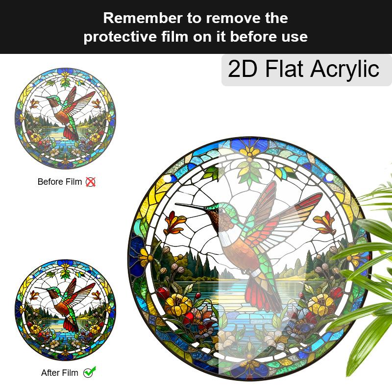 Acrylic Hummingbird & Floral Landscape Suncatcher Stained Glass Effect Window Hanging Ornament Bird Lover Gifts