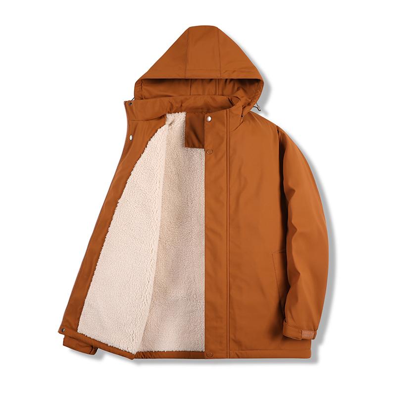 Winter Thick Windbreaker with Added Fleece, Men's Hooded Windproof Jacket, Lamb Fleece Warm Jacket, Men's Windproof Jacket