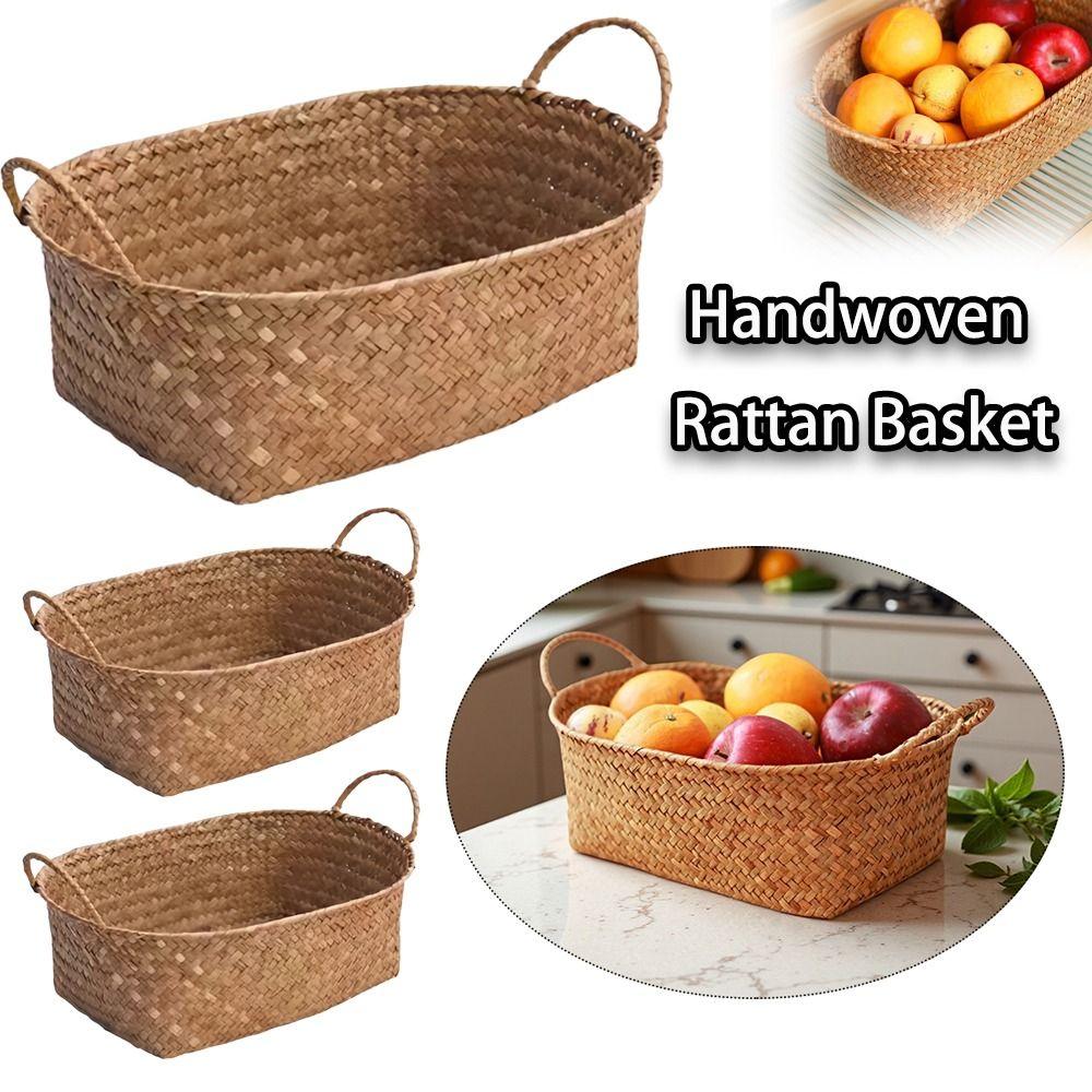 Portable Handwoven Rattan Basket Desktop Storage Tool Rattan Storage Basket Storage Baskets with Handle