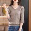 Fashion Women Clothing Solid 3/4 Sleeve Sweater Spring Autumn New Bottoming V-neck Loose Korean Casual Knitted Pullovers Tops