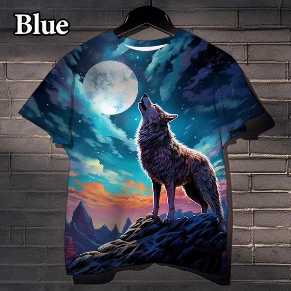 Summer Round Neck 3D Wolf Printed Top Fashionable Casual Short Sleeved Men's T-shirts