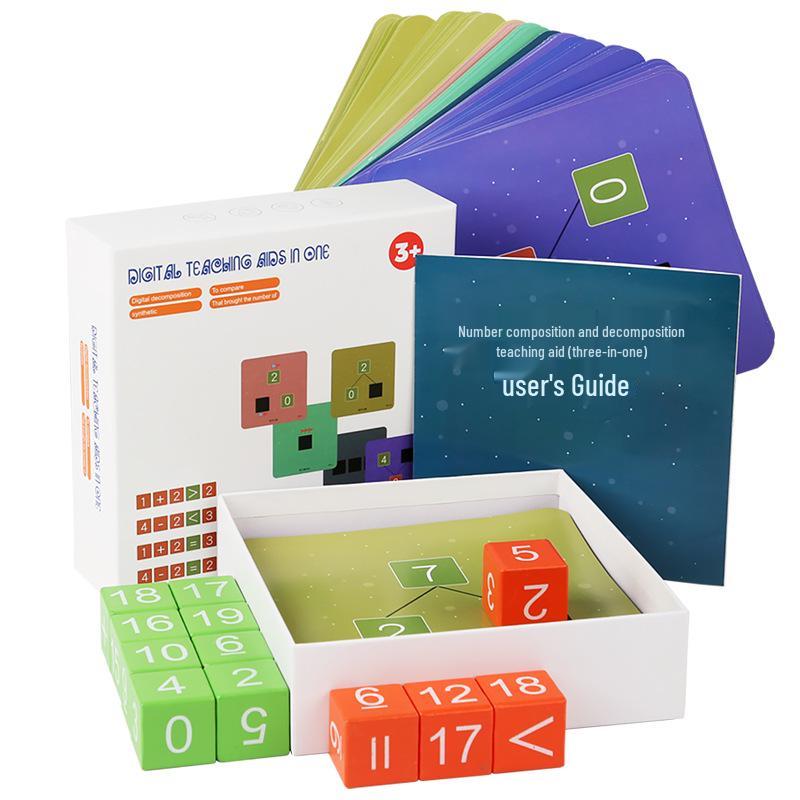 Jucărie din lemn pentru învățarea descompunerii numerelor pentru copii: Blocuri de construcție educative trei-în-unu pentru elevii de școală primară