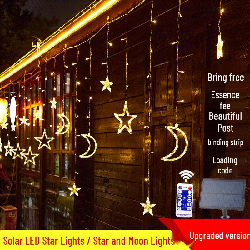 Solar-Powered Star and Moon LED String Lights - Colorful Outdoor Decor for Christmas and Festivals