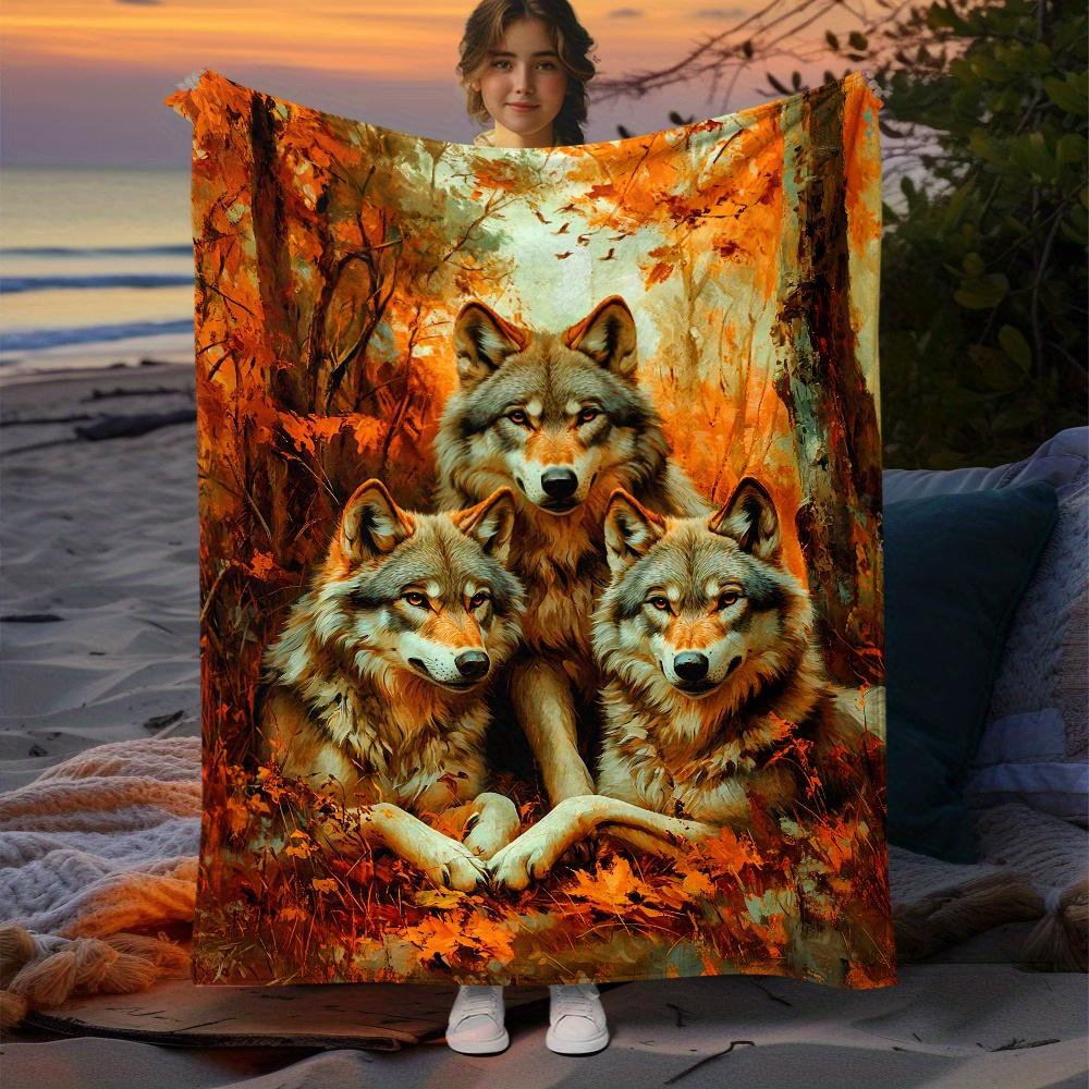 Custom Wolf Fleece Blanket Personalized 3D Forest Animal Throw All Season Soft Warm Bedding Home Decor Gift