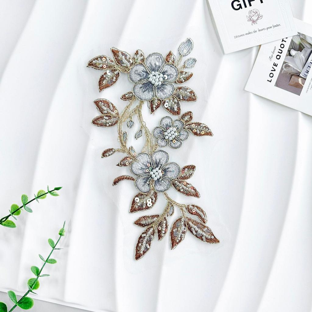 Embroidery Appliqués, Nail Beads, Sequins, Colorful Three-Dimensional Flower Accessories, Clothing, Hanfu Cheongsam, Decorative Fabric, Patch