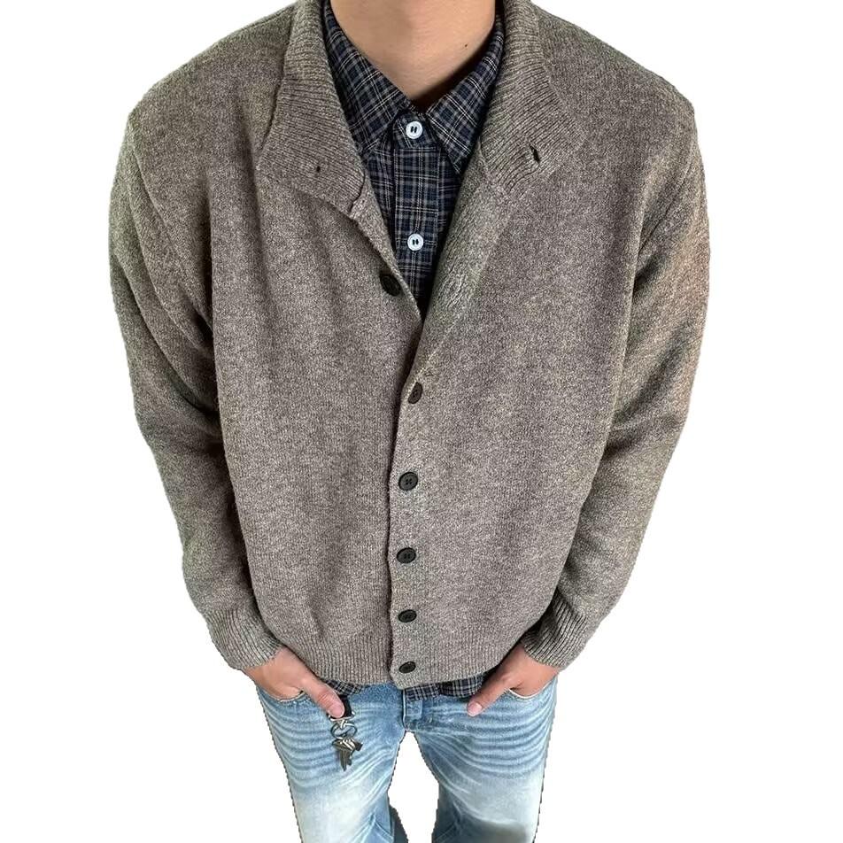 Korean Autumn and Winter Semi-turtleneck Cardigan Thermal Sweater Men's New Old Money Style Retro Versatile Casual Knitted Sweater Jacket