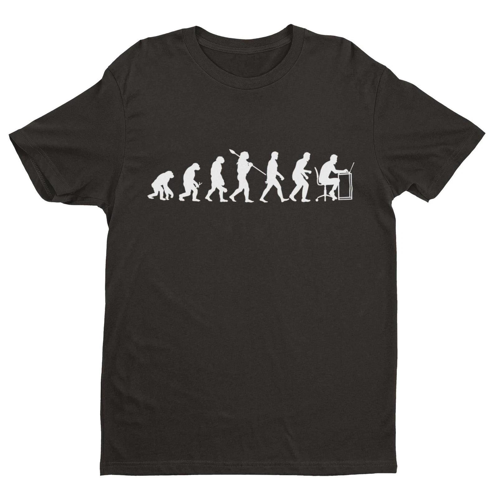 EVOLUTION OF OFFICE WORKER Funny T Shirt Ape To Man sitting at computer work M