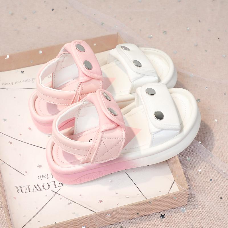 Girls Summer Beach Shoes Big Kids Casual Sport Sandals Children Flats Leather Sandals Simple Color Blocking Anti-Slippery 2024