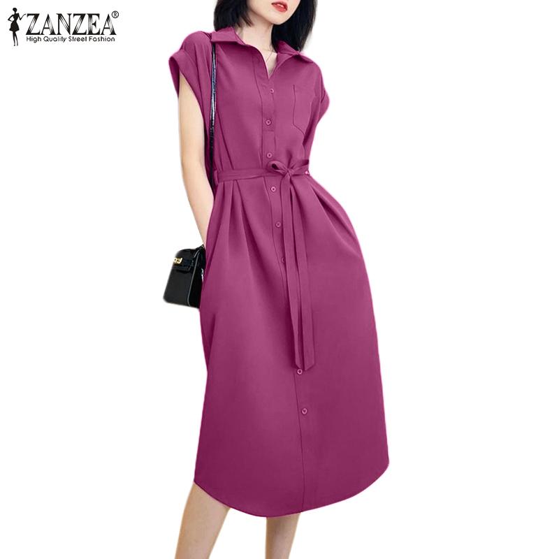 

ZANZEA Женское повседневное летнее платье с отложным воротником и короткими рукавами