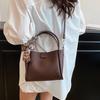 Retro Minimalist Pu Leather Bucket Bag Versatile with Ribbon Crossbody Bag Solid Color Korean Style Women 's Handbag Women