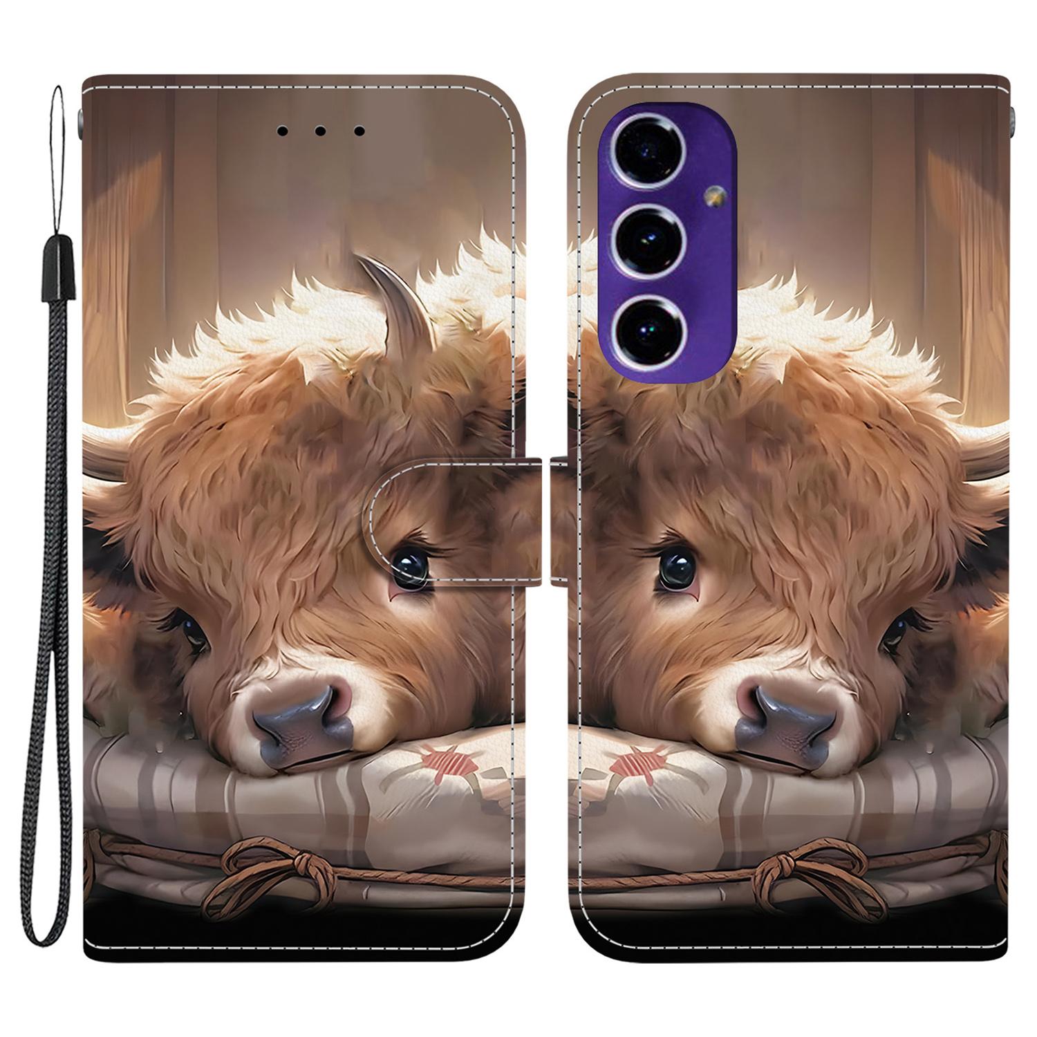 

For Samsung Galaxy A16 5G/4G Leather Case Stand Wallet Pattern Printing Phone Cover with Wrist Strap Calf