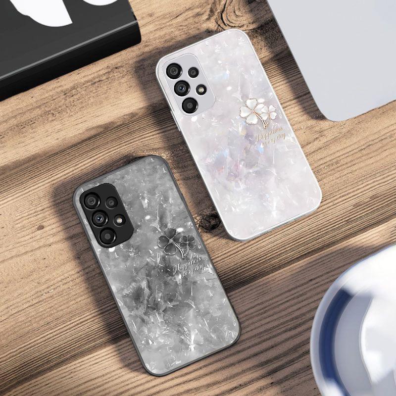 Double Petaled Clover For Samsung Galaxy S10 4G S20 11E 30 S21 21Fe 22 S24 Pro S23 Ultra 5G S8 S9 Tempered Glass Phone Case