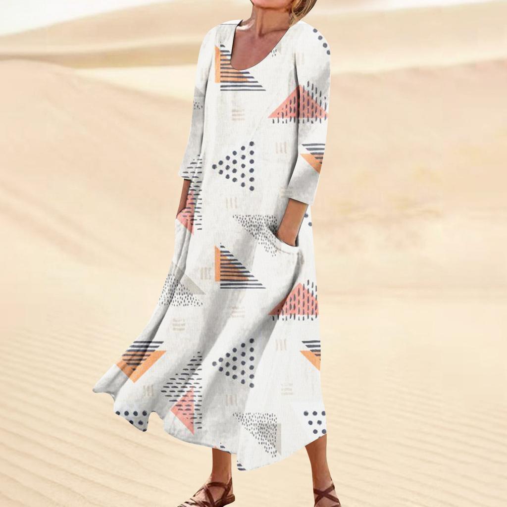 Robe pour femmes printemps Boho décontracté mode manches 3/4 robe pour vacances grande taille