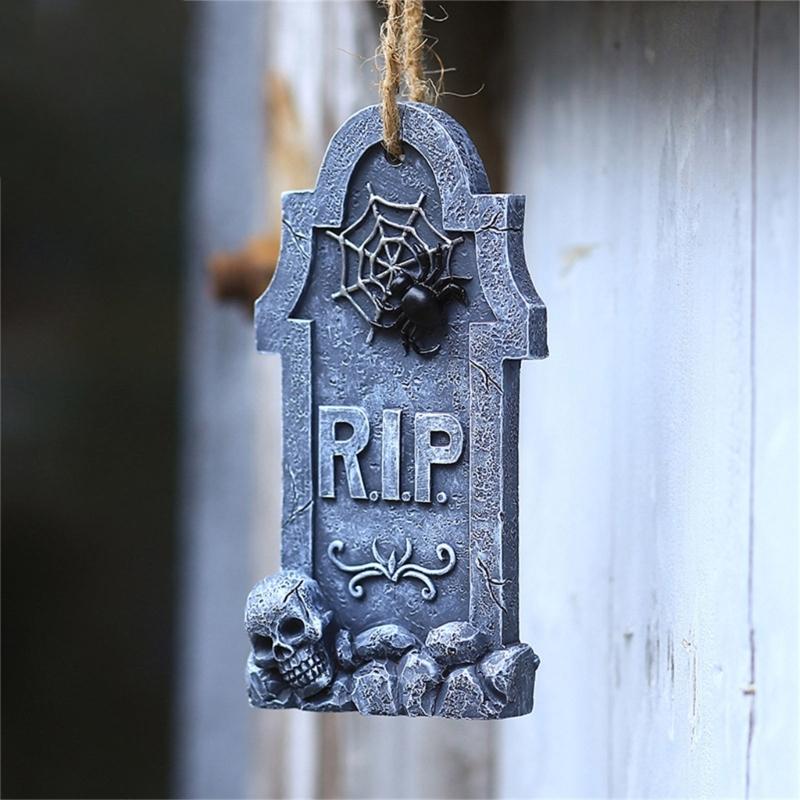 Resin Halloween Wall Ornament with Grave Marker Theme and Stone Style Finish for Shelf Porch Indoor Party and Home Display Use Guide