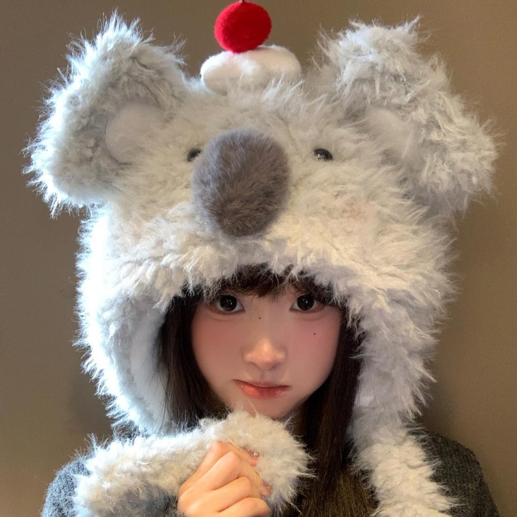 Damen S Koala Plüsch Ohrenklappen Wintermütze Warm Verdickt Für Große Köpfe