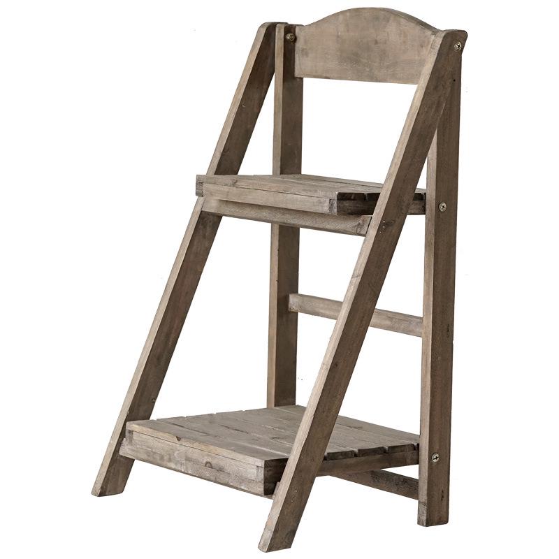 Solid Wood Trapezoidal Flower Stand - American Retro Multi-Layer Shelf