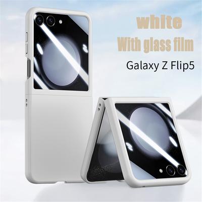 Folding Slim Frosted Full Cover For Samsung Galaxy Z Flip 5, Glass Screen Protector Film, Shockproof Case, Luxury, 5G Fundas