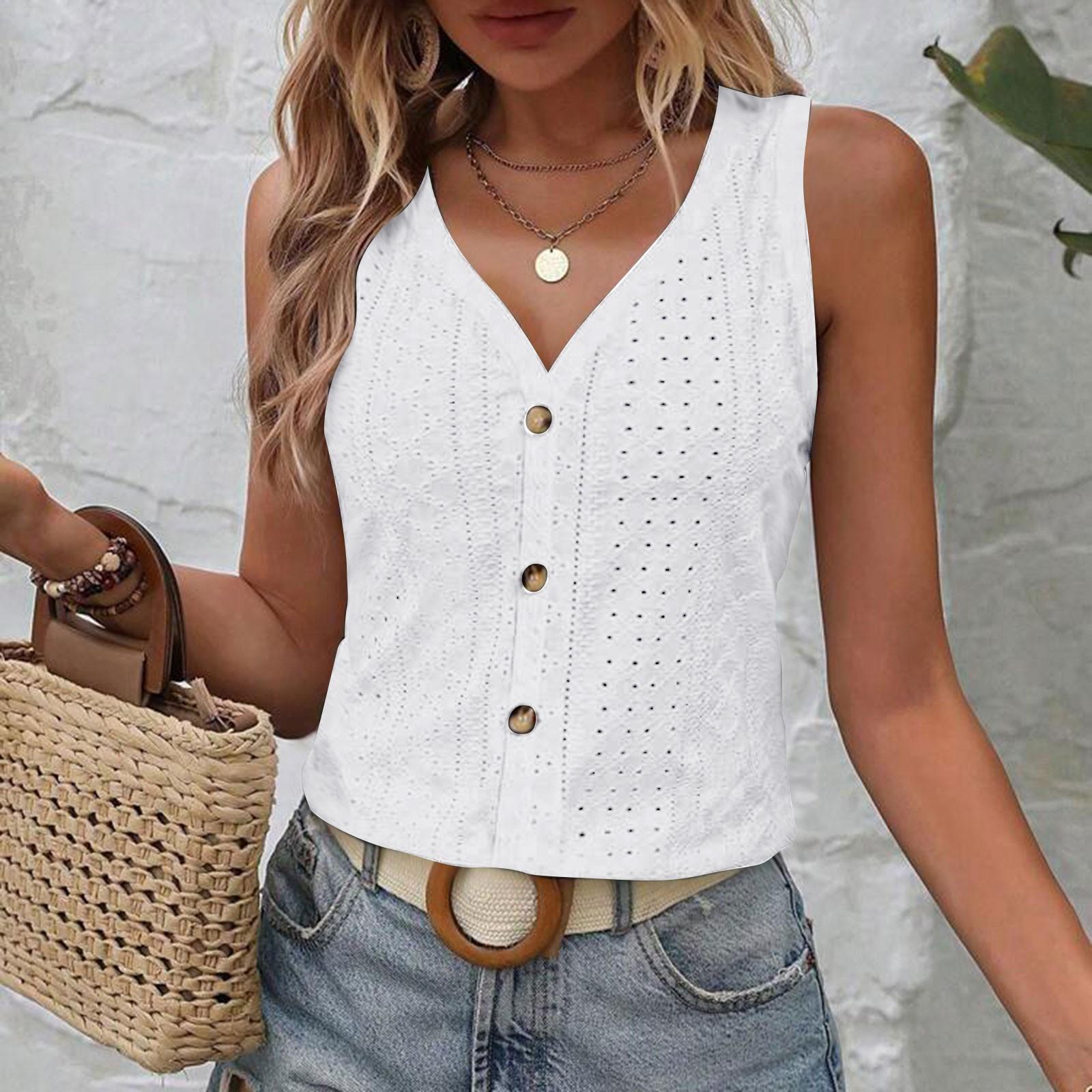 

Женская летняя мода повседневная однотонная жилетка с V-образным вырезом без рукавов XL белый