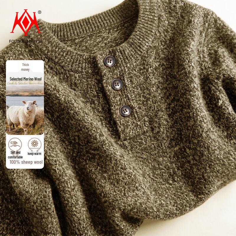 Men's Premium Wool Crewneck Button-Detail Sweater