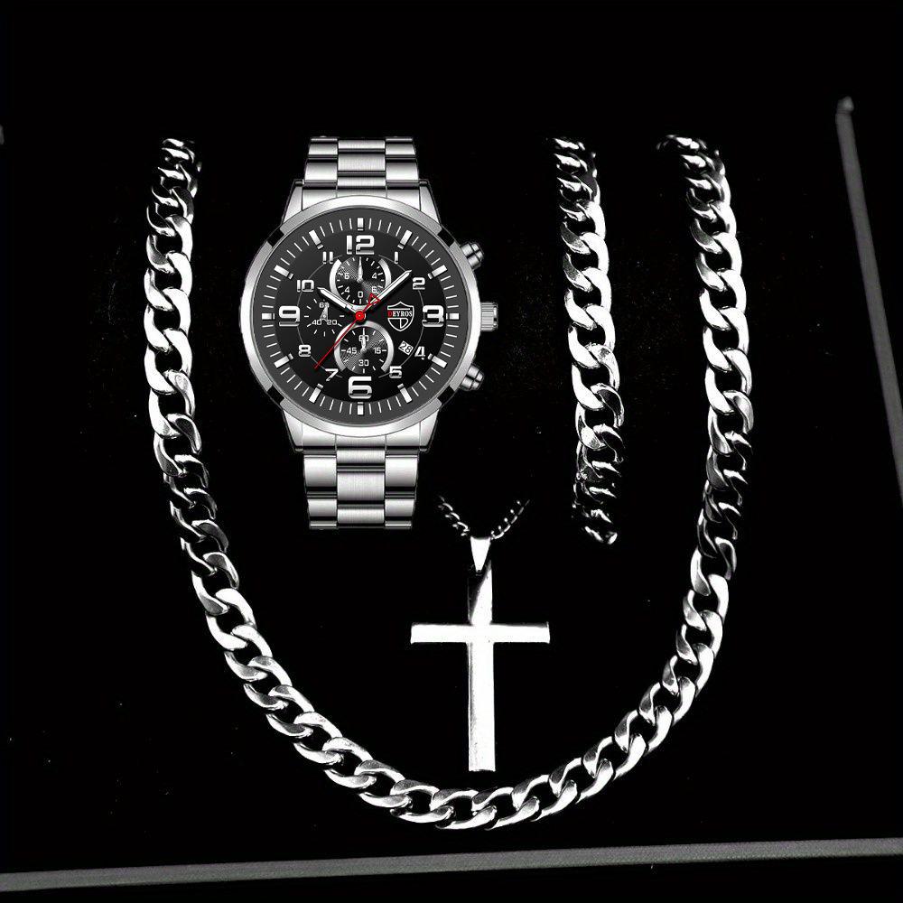 Watch Four-Piece Men S Accessories Watch Necklace Bracelet Cross Necklace