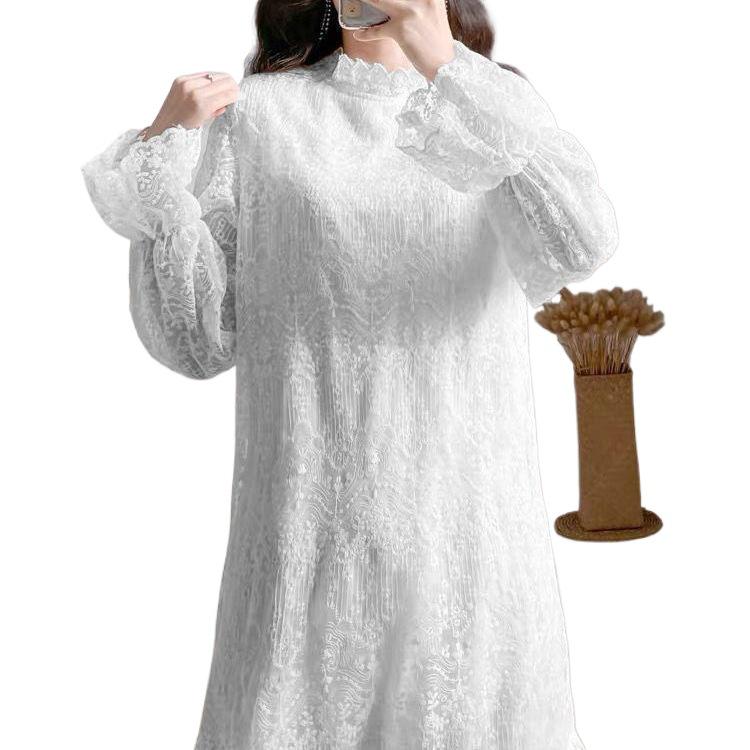 Elegantes Spitzen-Drape-Kleid mit Samtfutter für Herbst/Winter