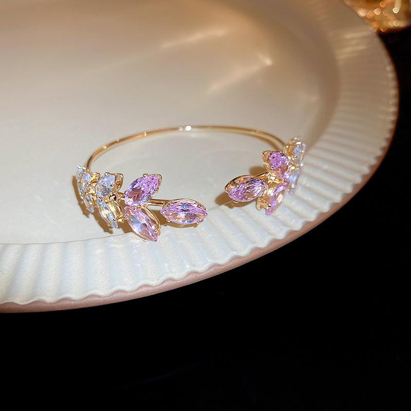 Gold Plated Zircon Titanium Steel Korean Minimalist Bangle | Versatile High-End Bracelet for Women