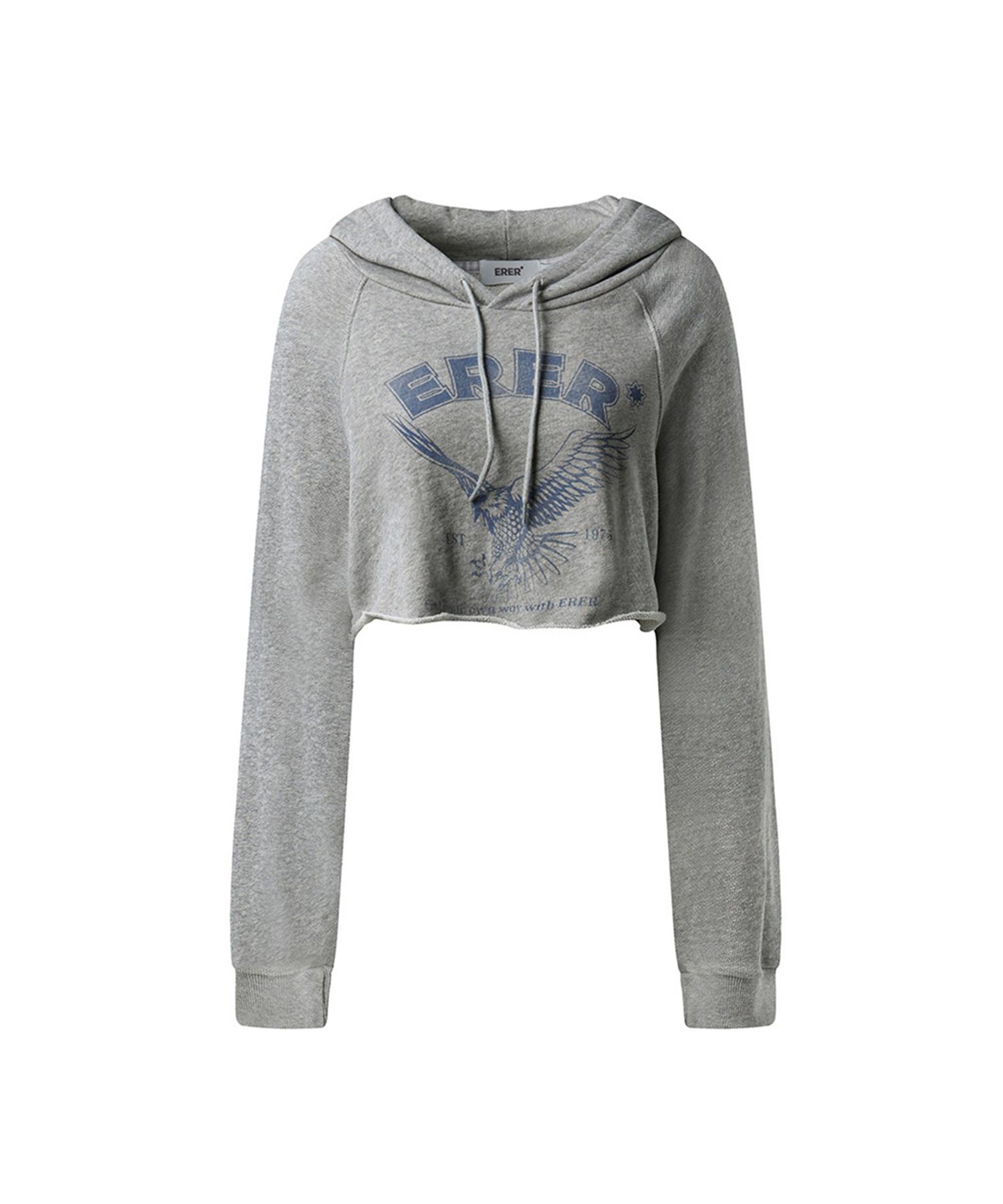 Er Er Eagle Printed Crop Hoodie Melange Gray Melange Gray/1