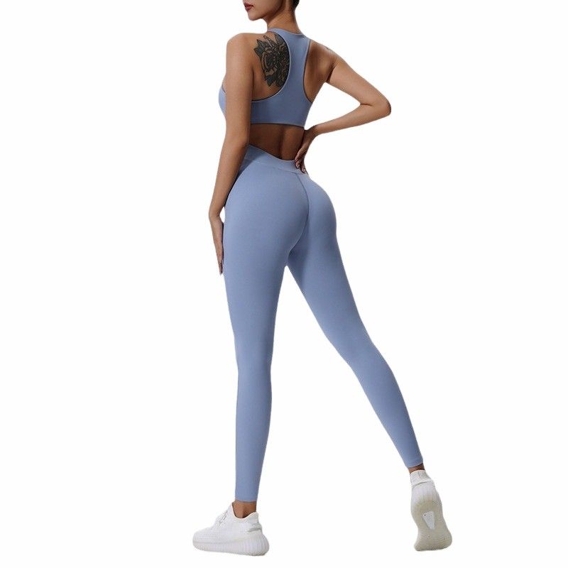 Yoga Bodysuit Women's Bra Nude Feel Sports Workout Clothes Training Dance One-Piece Hip Lifting Running Trousers Tight