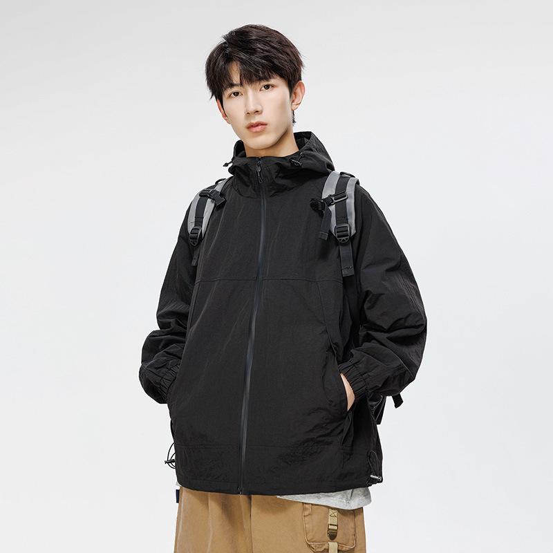 Trendy American Windbreaker Jacket - Unisex Hooded, Lightweight, Autumn/Winter, Waterproof & Breathable