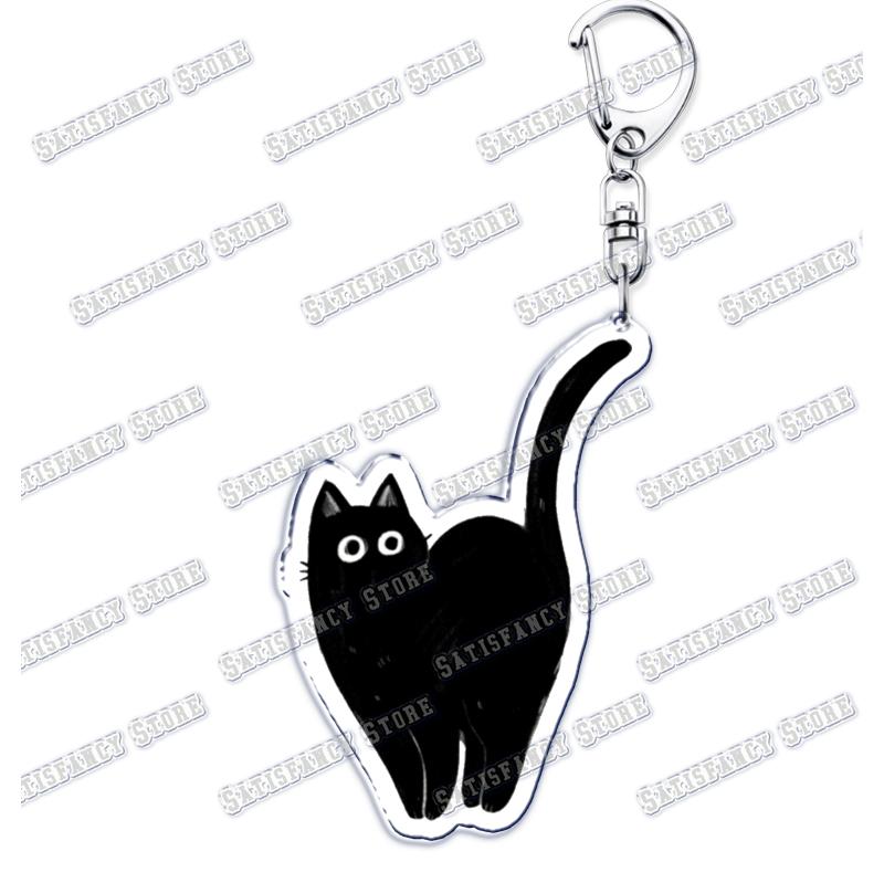 Cute Kawaii Little Black Cat Acrylic Keychains Funny Pet Kitty Keyring for Accessories Bag Pendant Key Chain Jewelry Fans Gifts
