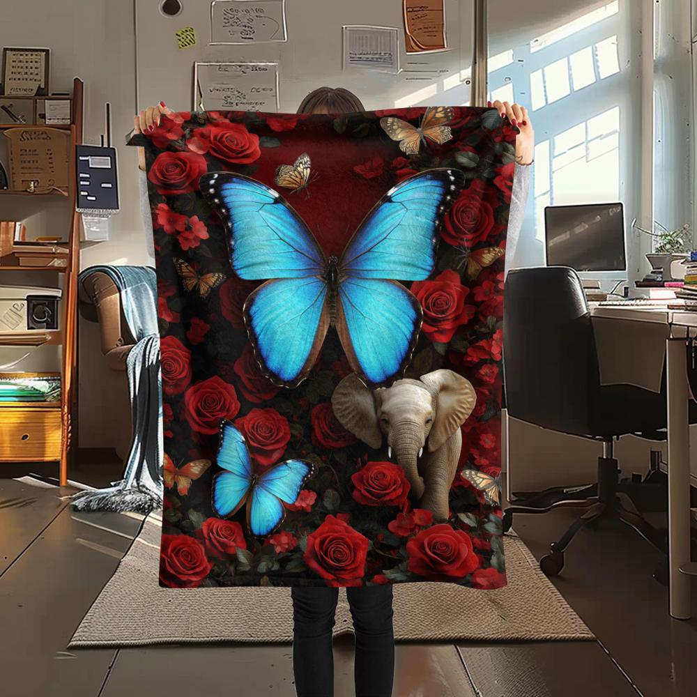 1PC 3D Butterfly Print Flannel Blanket, High Quality All Seasons, Home Decor, Warmth and Comfort, Perfect for Christmas Gifts