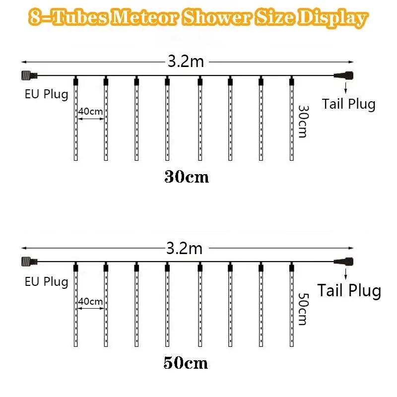 220V EU Plug LED Meteor Shower Rain Lights Falling Raindrop Fairy String Light for Garden Holiday Party Patio Decor Christmas