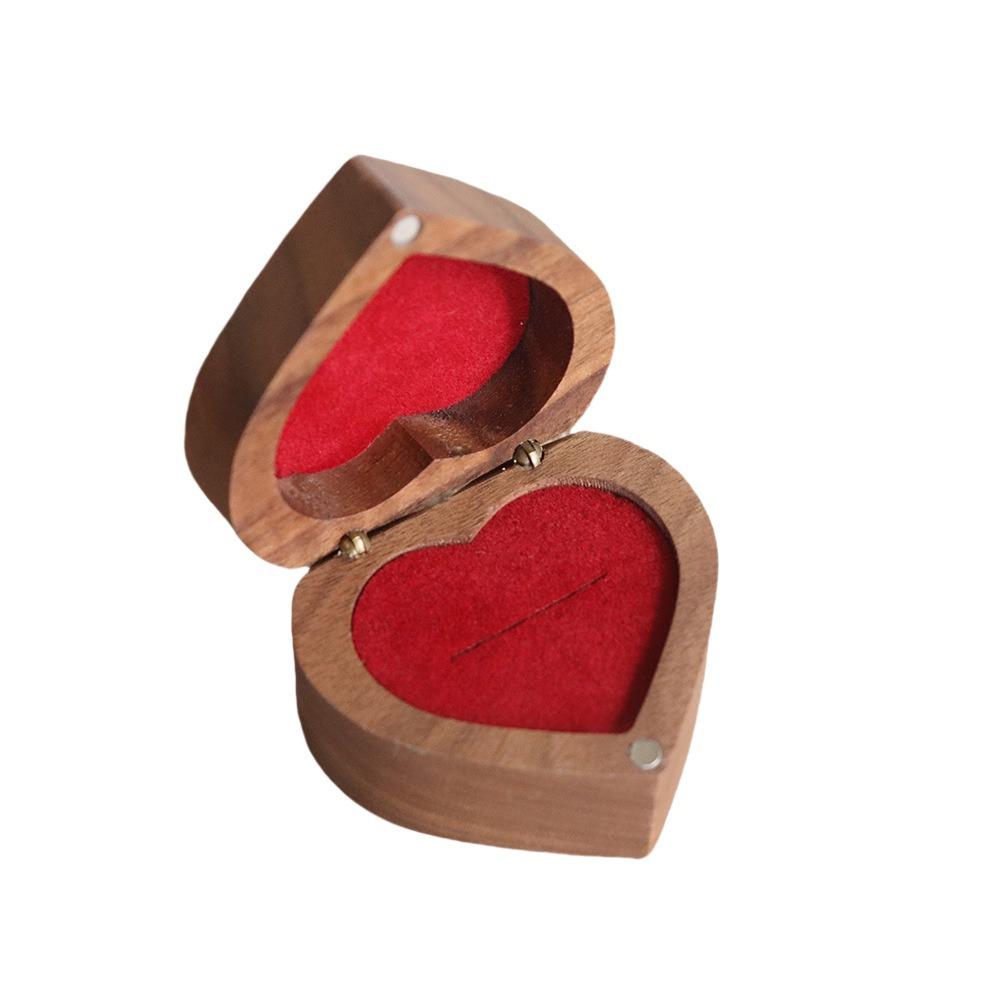 Wedding Heart Rings Holder Anti-collision Rings Bearer Box Simple Walnut Wood Rings Box  Propose